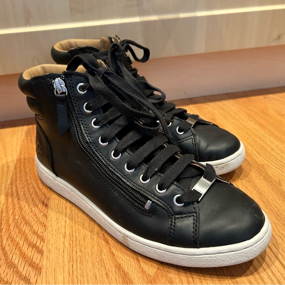 UGG Black Leather High-Top Sneakers with Side Zipper